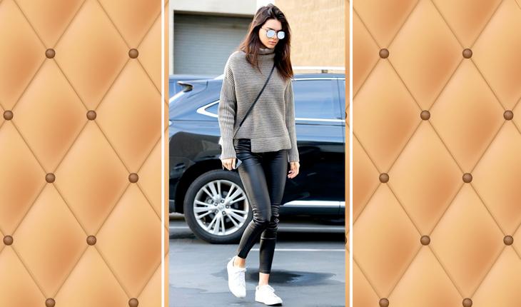 Kendall Jenner com calça de couro