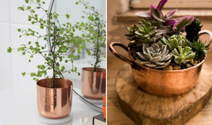 objetos de cobre na decoração vasos de planta personalizados pinterest