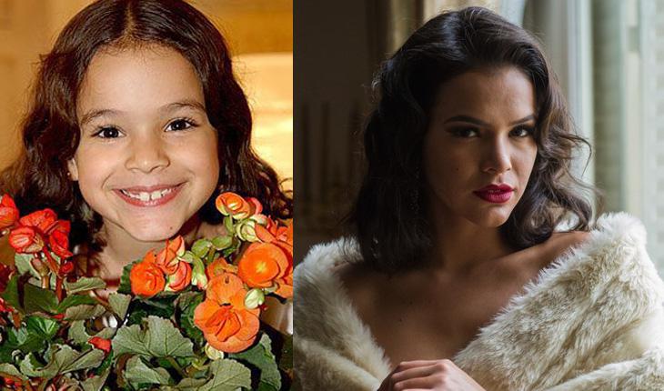 montagem com duas fotos da atriz Bruna Marquezine antes e depois
