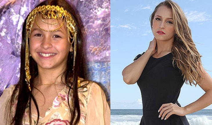 montagem com duas fotos da atriz Carla Diaz antes e depois