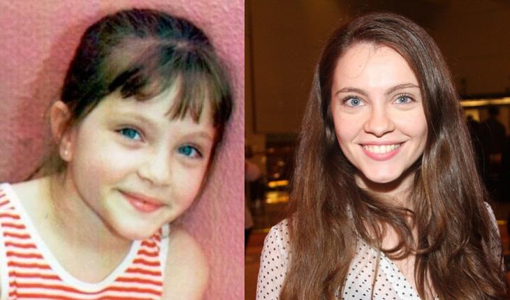 montagem com duas fotos da atriz Cecilia Dassi antes e depois