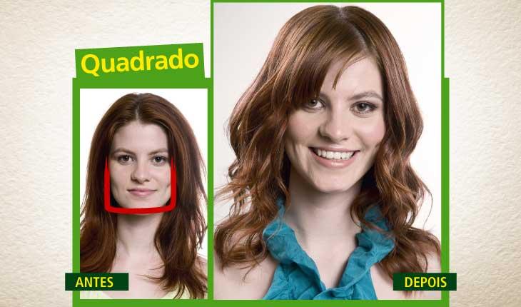 antes e depois de cortes para cada tipo de rosto, na versão rosto quadrado.