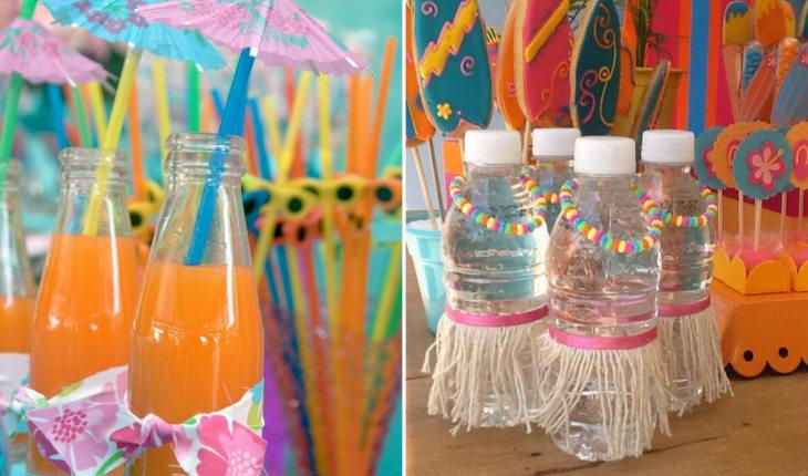 festa da moana decoração garrafinhas de água e sucos personalizadas pinterest