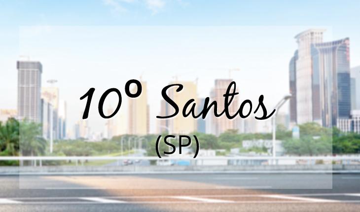 Imagem com cidade ao fundo, escrito Santos à frente