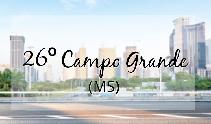 Imagem com cidade ao fundo, escrito Campo Grande à frente