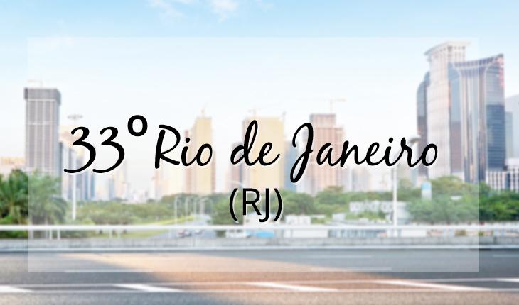 Imagem com cidade ao fundo, escrito Rio de Janeiro à frente