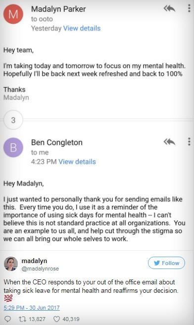A conversa sobre saúde mental de Madalyn com Ben