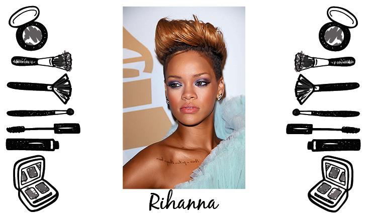 Rihanna de cabelo curto e maquiagem