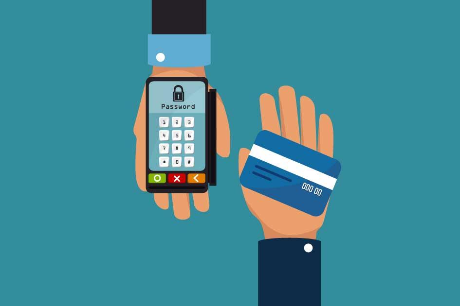ilustração de uma máquina de cartão de crédito no celular.