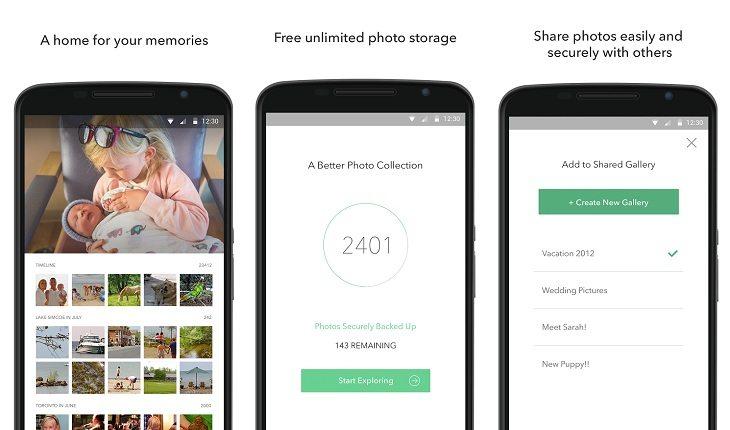 print de três telas de um smartphone android com imagens do aplicativo shoebox