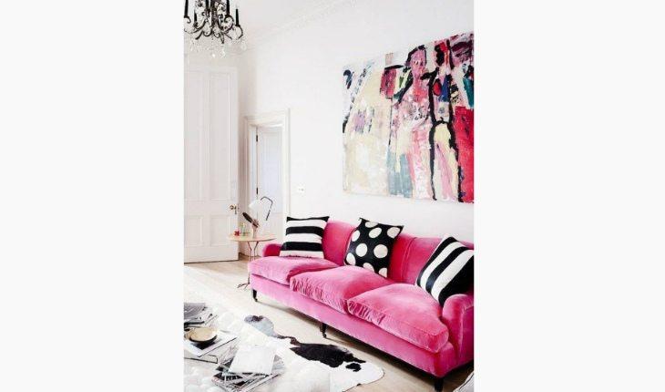 sofá rosa na decoração pink com almofadas estampadas pinterest
