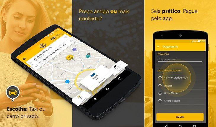 imagens de divulgação do aplicativo easy taxis em um smartphone android