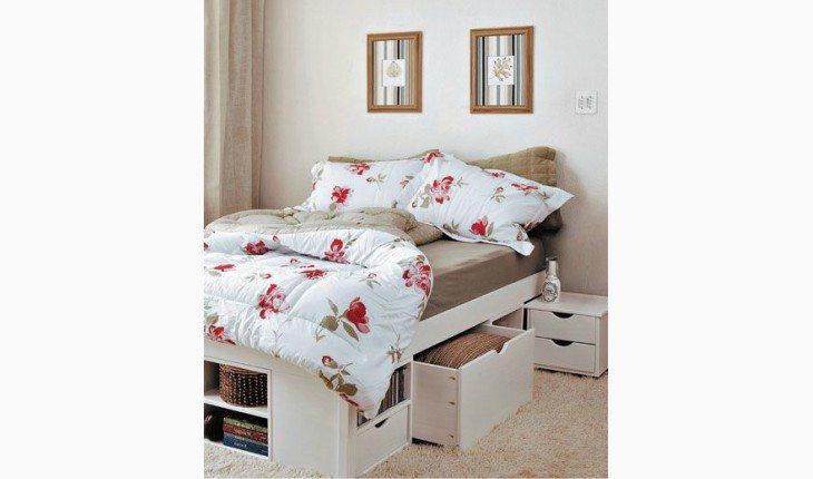 quarto de casal pequeno cama com gavetões pinterest