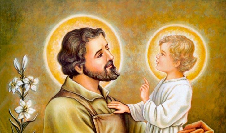 pintura ilustrando São José Operário e o menino Jesus