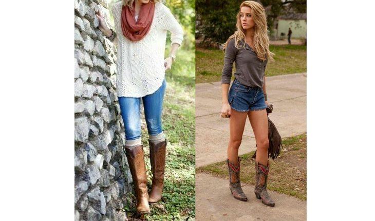 Na imagem há duas fotos de mulheres usando bota estilo cowboy