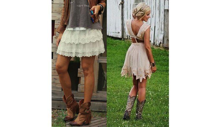 Na imagem há duas fotos de mulheres usando bota estilo cowboy