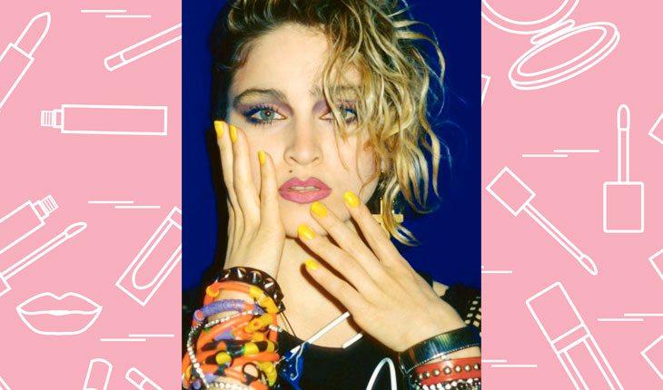 Maquiagem dos anos 80. Na foto, Madonna com maquiagem dos anos 80