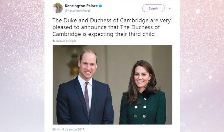 Kate Middleton está grávida. Print de um twitter oficial