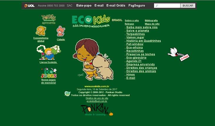 print de tela do site infantil EcoKids