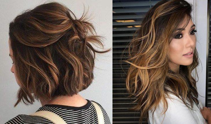 Na imagem há duas fotos de mulheres com o cabelo castanho iluminado