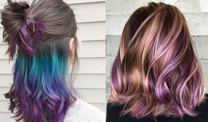 Na imagem há duas fotos de mulheres com o cabelo colorido estilo fantasia