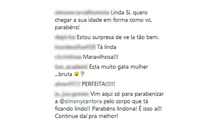 Simony. Print dos comentários no Instagram de Simony