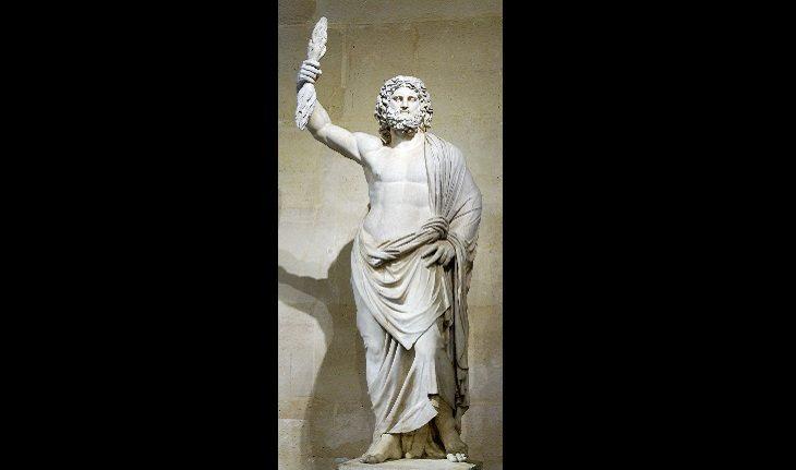 Estátua de Zeus segurando um raio - deuses mitologia grega