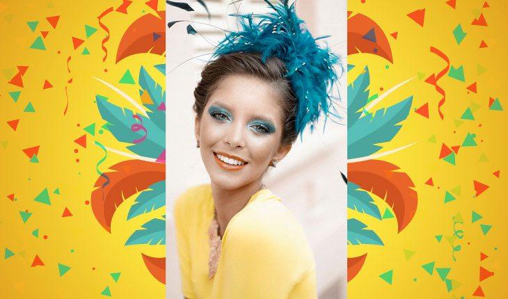 Acessórios de cabelo. Na foto, uma mulher usando um acessório de cabelo para o Carnaval