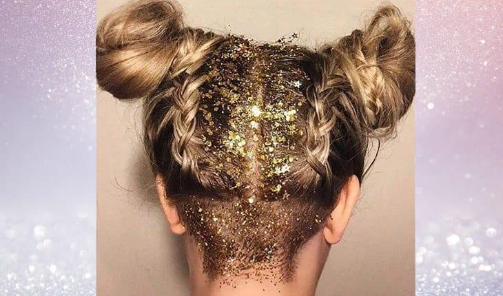 mulher com glitter na raiz dos cabelos