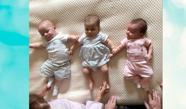 Silvio Santos com os netos. Na foto, o trio de netos de Silvio Santos