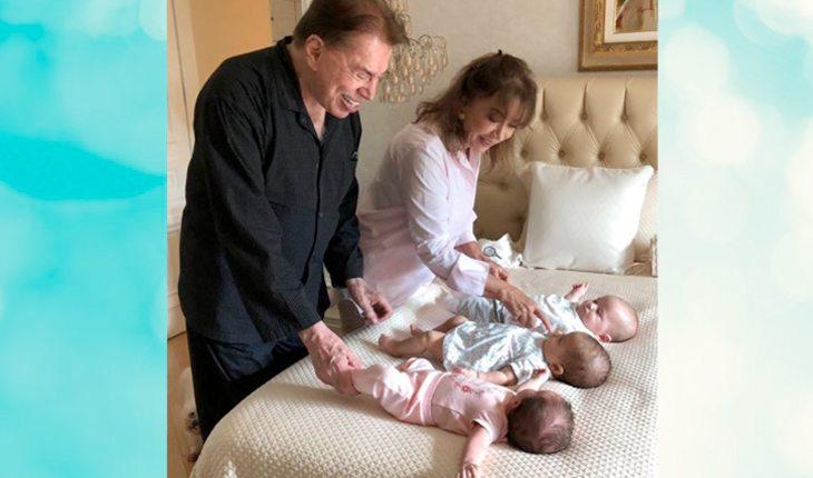 Silvio Santos com os netos. Na foto, o apresentador Silvio Santos brincando com os netos