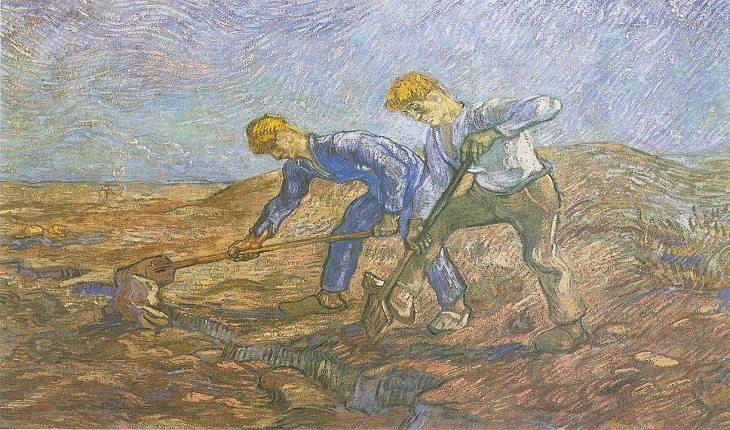 pintura de Van Gogh, com dois homens cavando um buraco na terra