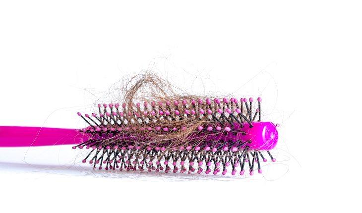 foto de uma escova cheia de fios de cabelo