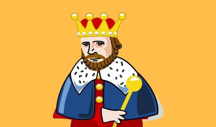 Ilustração de rei com coroa, cajado e manto