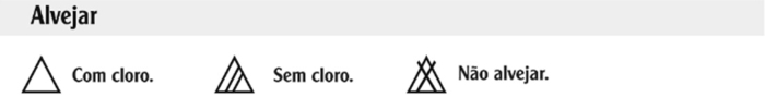 Os símbolos nas etiquetas em formato de triângulo estão ligados ao alvejamento
